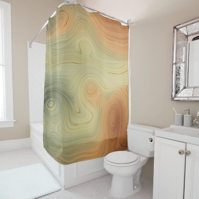 Rideaux De Douche Golden Strata | Pêche Brûlée Orange Vert Agate (En situation)