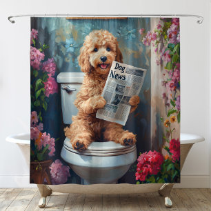Rideaux De Douche Goldendoodle Chien sur Toilet Funny Salle de bain