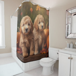 Rideaux De Douche Goldendoodle Chiot Automne Citrouille délice