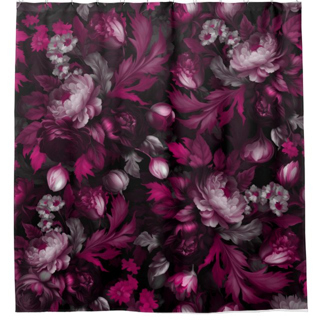 Rideaux De Douche goth bordeaux minuit moody jardin fleuri (Devant)