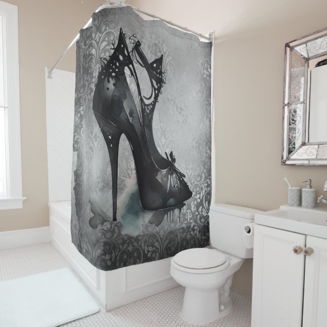Rideaux De Douche Goth Vogue Grunge | Turquoise Splash Stiletto haut (En situation)