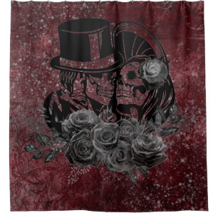 Rideaux De Douche Gothique Kissing Skulls Couple Et Sang Rouge Éter