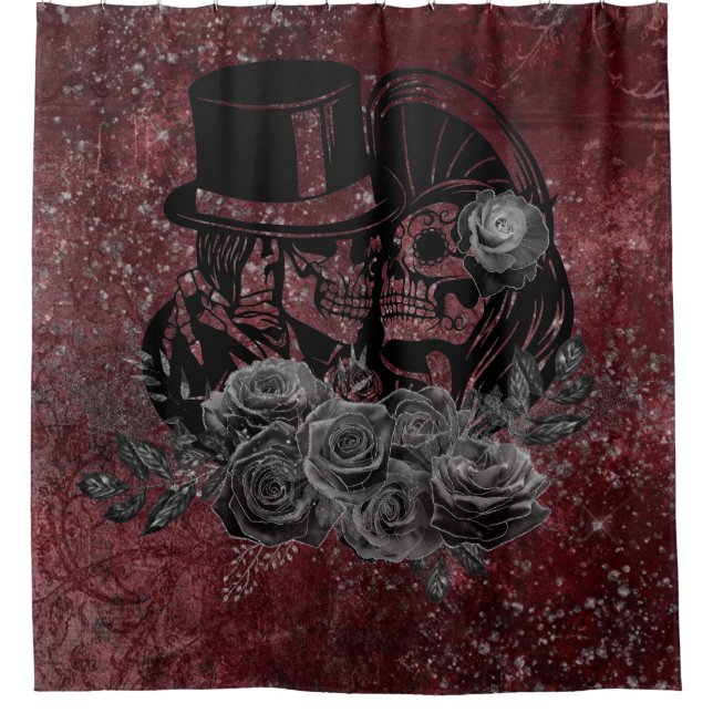 Rideaux De Douche Gothique Kissing Skulls Couple Et Sang Rouge Étern (Devant)