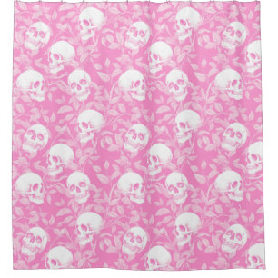 Rideaux De Douche Gothique rose fille punk crânes et feuillage Hallo