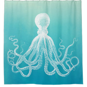 Rideaux De Douche Gradient bleu d'Ombre d'Aqua unique blanc de