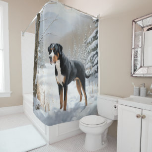 Rideaux De Douche Grand Bouvier Suisse Noël sous la neige de Noël