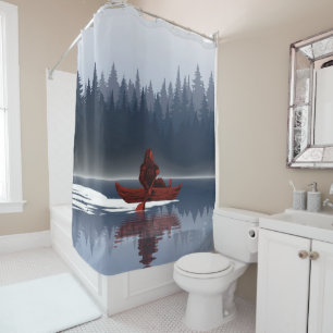 Rideaux De Douche Grand Campement de Canoë de Bigfoot Lake en Forêt 