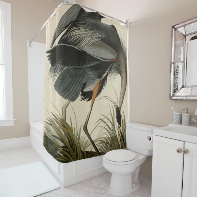 Rideaux De Douche Grand héron bleu des oiseaux d'Amérique d'Audubon (En situation)