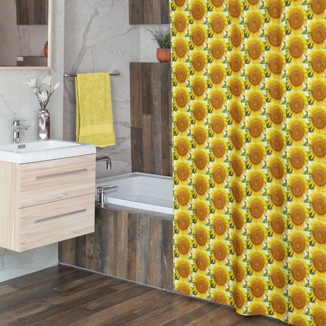 Rideaux De Douche Grand Tournesol Jaune Modèle Floral (In Situ Bathroom)