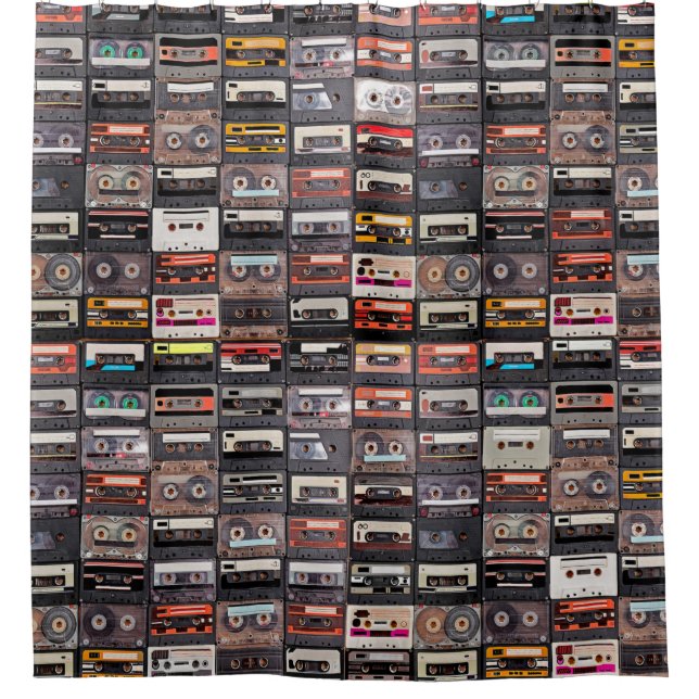 Rideaux De Douche Grande collection de cassettes audio. Musique rétr (Devant)