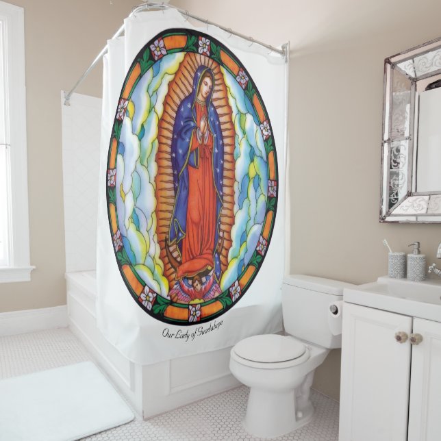 Rideaux De Douche Grande Dame de Guadalupe Blanche (En situation)