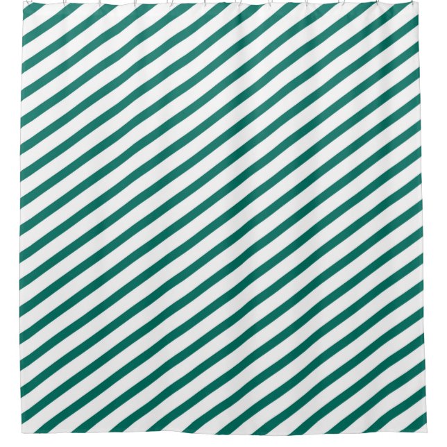 Rideaux De Douche Grandes diagonales Turquoises foncées et blanches  (Devant)