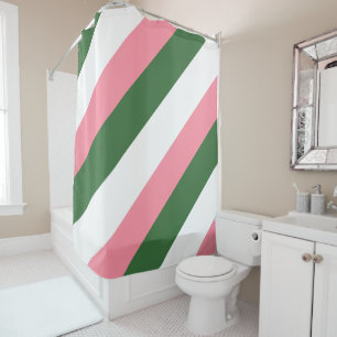 Rideaux De Douche Grandes lignes rose, blanc et vert