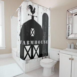 Rideaux De Douche Grange de Campagne Rustique Bois Blanc Grange Noir