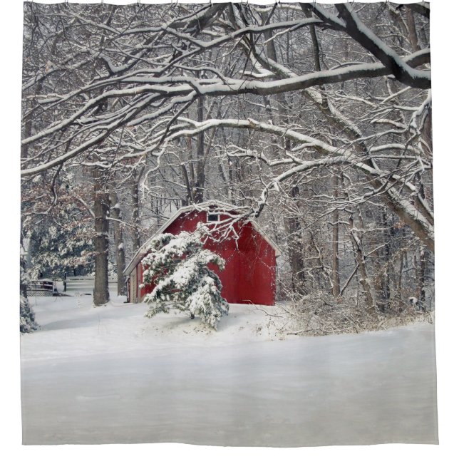 Rideaux De Douche Grange rouge dans la neige (2011) (Devant)
