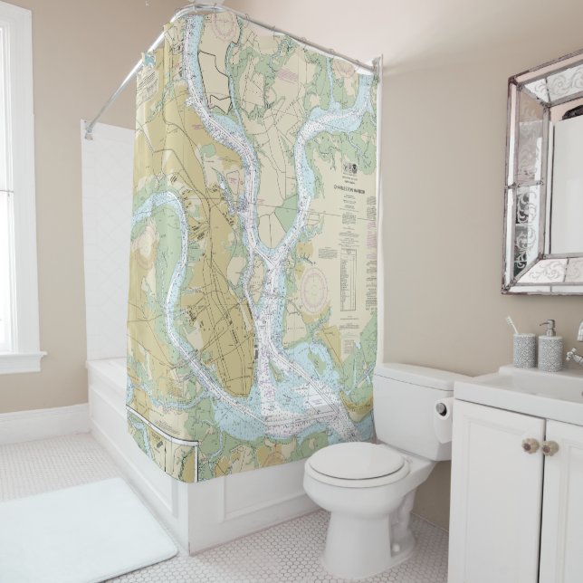 Rideaux De Douche Graphique nautique Charleston Harbour 11524 (En situation)
