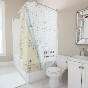 Rideaux De Douche Graphique Nautique Stuart FL Longitude Latitude
