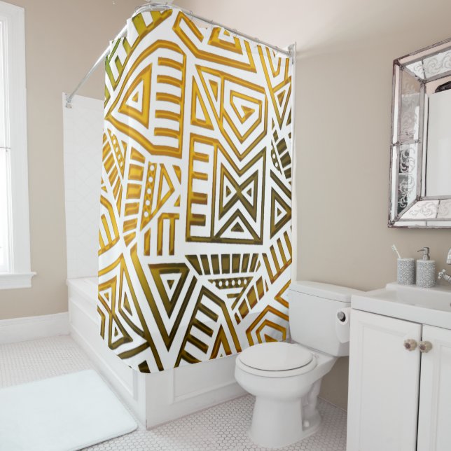 Rideaux De Douche Graphique numérique Motif Africain (En situation)