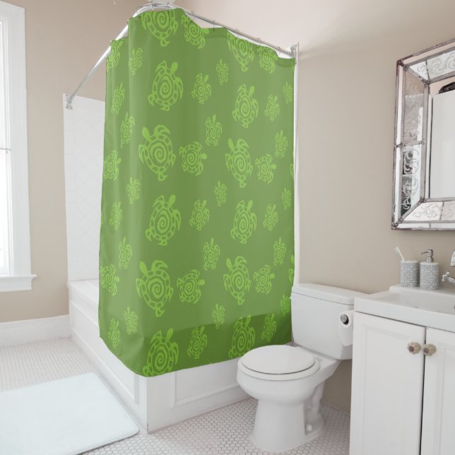Rideaux De Douche Graphique vert de tortue (En situation)