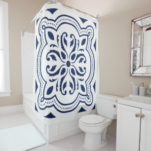 Rideaux De Douche Gras bleu décoratif ornement marocain géométrique