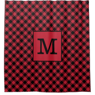 Rideaux De Douche Gras Monogramme Motif rouge et noir Buffalo Check