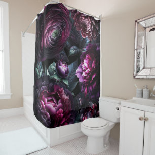 Rideaux De Douche Gras Moody Flowers Black Enchanted Floral Garden