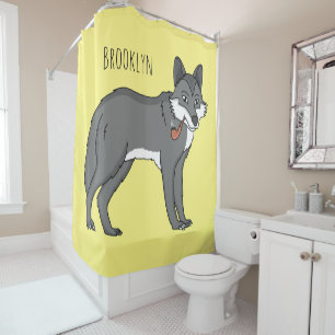 Rideaux De Douche Gray wolf with pipe cartoon