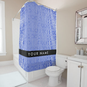 Rideaux De Douche Grec Meander Key H Blue, Votre Nom, Personnaliser