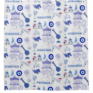 Rideaux De Douche Grèce Bleu et Blanc