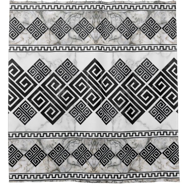 Rideaux De Douche Greek Meander - Greek Key Black and White Marble (Devant)