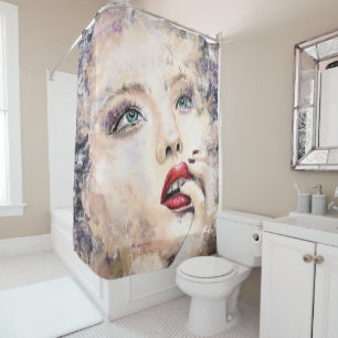 Rideaux De Douche Green Eyed Jolie femme Abstraite peinture original