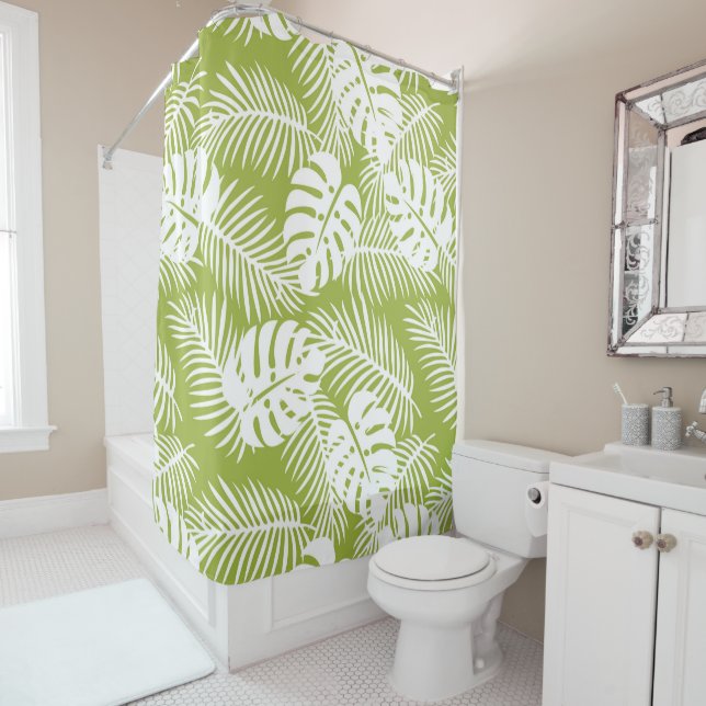 Rideaux De Douche Green Palm Feuille Rainforest Motif (En situation)