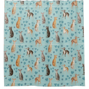 Rideaux De Douche Greyhounds aux coeurs et aux empreintes de pattes
