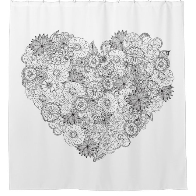 Rideaux De Douche Griffonnage floral de coeur (Devant)