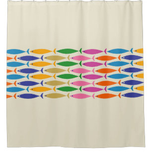 Rideaux De Douche Grille de poisson coloré minimaliste du milieu du