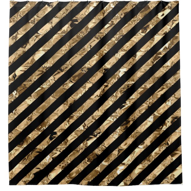 Rideaux De Douche Grilles métalliques d'or sur noir (Devant)