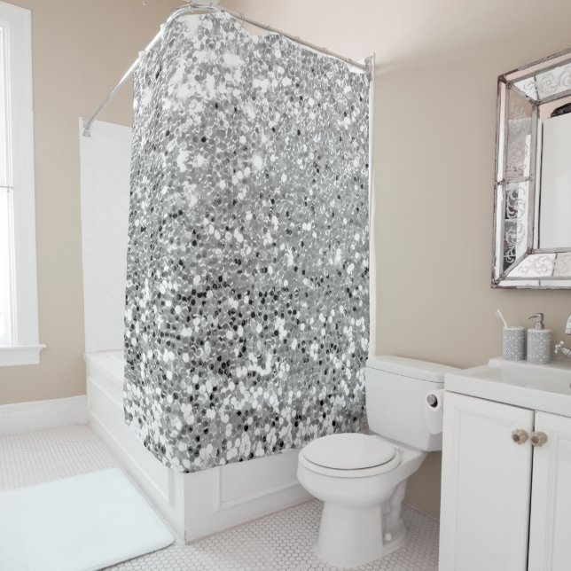 Rideaux De Douche Gris argenté Gris Blanc Faux Parties scintillant S (En situation)