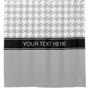 Rideaux De Douche Gris Blanc Pied-de-Poule CB Noir Nom Monogramme