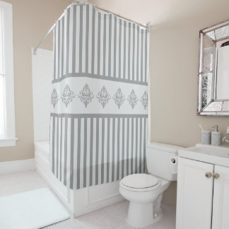Rideaux De Douche Gris Clair rayé Élégant motif Damas