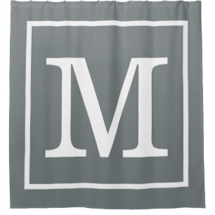 Rideaux De Douche Gris de charbon blanc encadré XL Monogramme initia