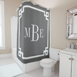 Rideaux De Douche Gris de charbon Monogramme de la frontière grecque