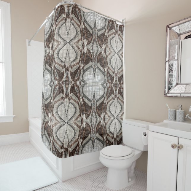 Rideaux De Douche Gris et art Abstrait Brown (En situation)
