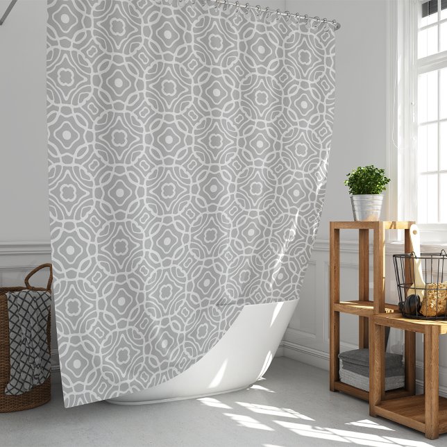 Rideaux De Douche Gris et main blanche dessinée Quatrefoil (Créateur téléchargé)