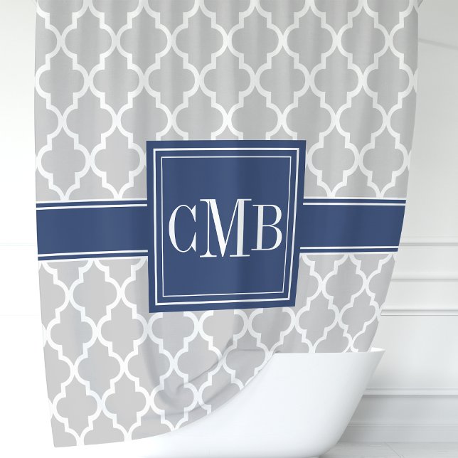 Rideaux De Douche Gris et marine Bleu Monogramme marocain (Créateur téléchargé)