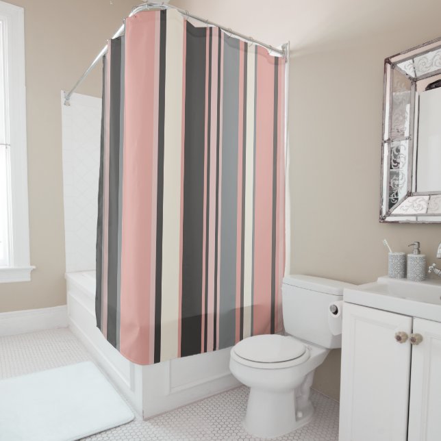 Rideaux De Douche Gris et rose Trappe moderne du milieu du siècle (En situation)