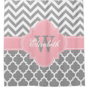 Rideaux De Douche Gris foncé blanc rose marocain #5 Chevron 1IQRN
