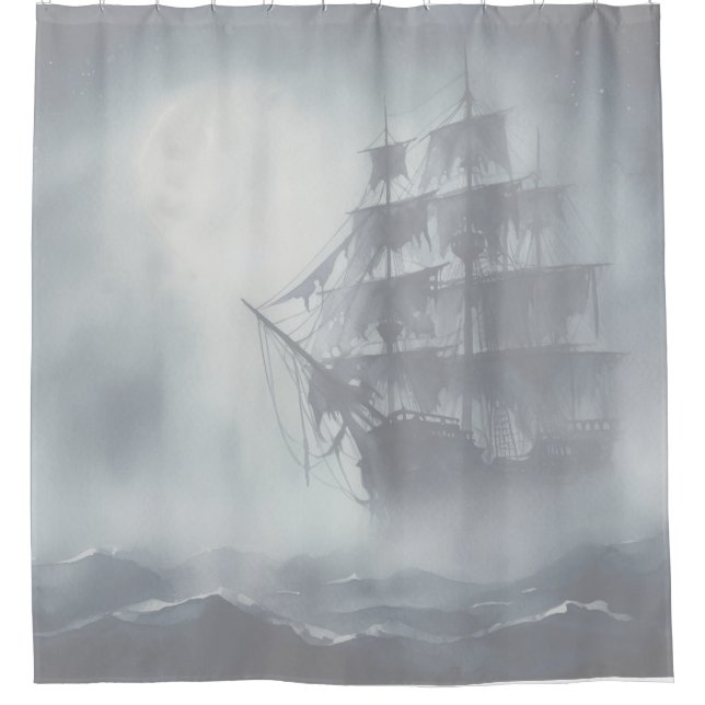 Rideaux De Douche Gris, Gris Brouillard Pirate Navire 2 (Devant)