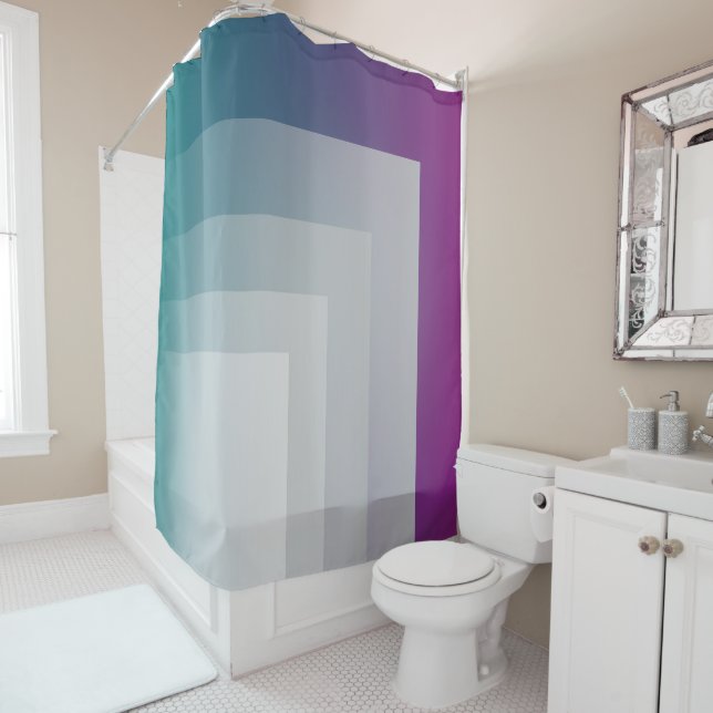 Rideaux De Douche gris magenta turquoise (En situation)