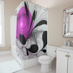 Rideaux De Douche Gris Noir Abstrait Avec Art Fractal Magenta