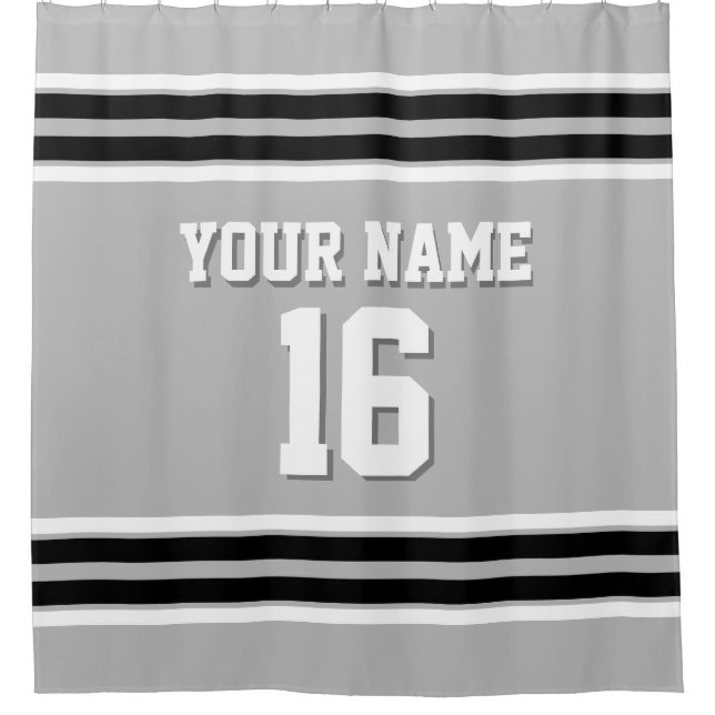 Rideaux De Douche Gris noir blanc rayures Sports Jersey (Devant)